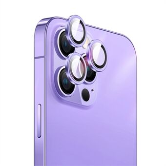 USAMS US-BH818 1 sæt kameralinsebeskytter til iPhone 14 Pro Max, fuld lim Individuel aluminiumslegeringsring Hærdet glas dekorativt Ring - mørk lilla