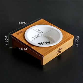 Round Ceramic Pet Feeding Bowl with Wooden Frame for Cat Dog Food Water