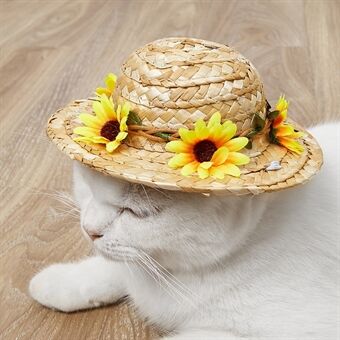 Mini Pet Flower Straw Hat Dog Puppy Cat Sunhat Cute Woven Cap Costume Accessory