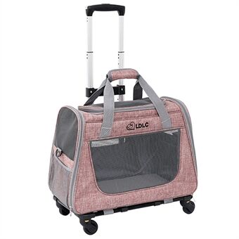 LDLC QS-008-L Pet Stroller Breathable Detachable Large Capacity Cat Dog Carrier 4-Wheels Luggage Rod Stroller, Size XL
