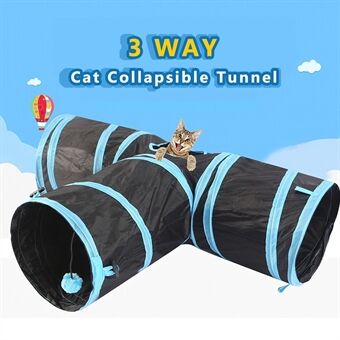 Til katte Hunde Kaniner Kæledyr Hjem Indendørs 3-vejs Leg Sammenklappeligt Tunnellegetøj - Blå