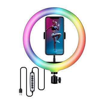 S26-RGB 10-tommer RGB LED- Ring Justerbar lysstyrke Selfie-fotografering Fyldlys med telefonholder