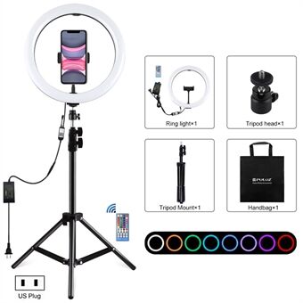 PULUZ PKT3050  RGB-lys 1,1 m stativmontering Dæmpbar Selfie-fotografering Video LED- Ring Live-udsendelsessæt