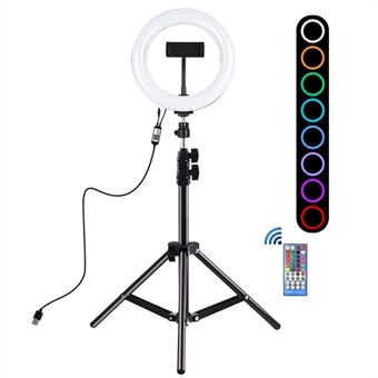 PULUZ  20 cm USB RGB-lys+ 1,1 m stativmontering Dæmpbar LED-dobbeltfarvetemperatur LED buet lysring Vlogging Ring Videolys med telefonklemme