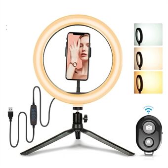 10 tommer 120-LED USB-drevet selfie- Ring + desktop stativ + fjernudløser til live-udsendelse videooptagelse