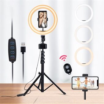 10 tommer LED- Ring med 1,6 m stativfjernbetjening Lukker Telefonforlænger klemmesæt til Live Broadcast Makeup Selfie