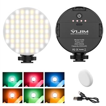 VIJIM VL69 cirkulært LED-videolys med blødt etui RGB-farvefiltre 2500-6500K kamerafyldningslampe til Youtube Vlog Lighting Kit