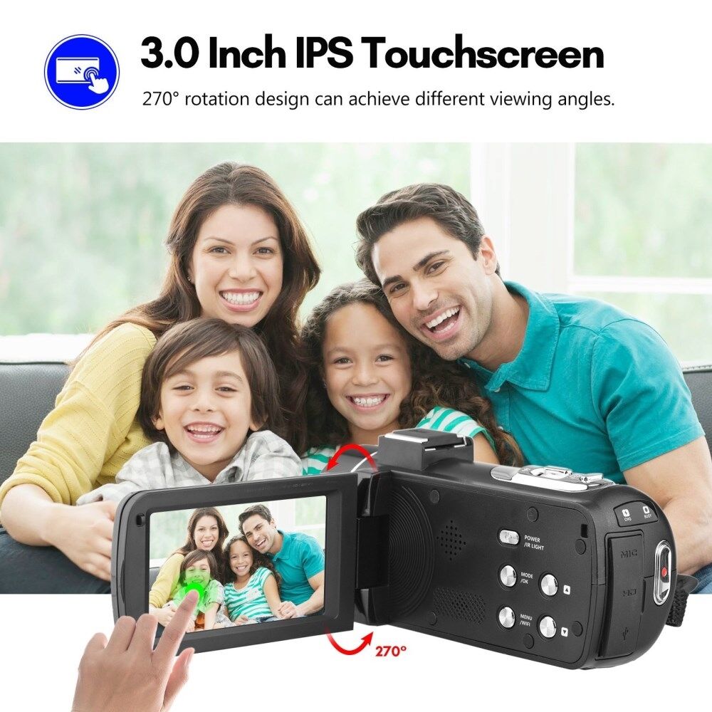 Videocamera Digitale 4K Da 3,0 Pollici Touch Screen IPS CAMITORE WIFI  Registratore DV Portatile 56MP 18X Supporto Zoom Digitale Rilevamento  Facciale