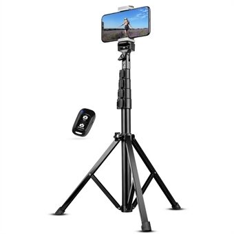 5-sektion 130 cm teleskopisk video live streaming aluminium Stand med telefonklip og Bluetooth fjernbetjening