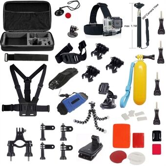 AT587 Basic GoPro Accessories Combo Kit med pandebånd, brystrem og Sefie Stick til GoPro Hero 4/3/3+/2/2/1/Xiaomi Yi