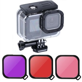 AT1218 Undervandskamera Vandtæt etui Hærdet glas linsebeskyttelse Dykkerskal med 3 linsefilter til GoPro Hero 10/9