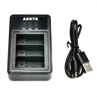 AZKTE AT1262 3-slot batterioplader Actionkamera Batteriopladningsdockingstation med LCD-skærm til GoPro Hero 10/9