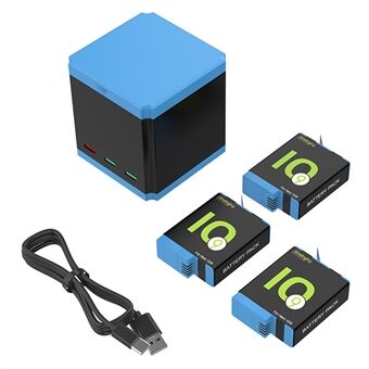 SHEINGKA til GoPro Hero 10/9 Multi-beskyttelse hurtigopladersæt (3 batterier+1 Type-C-kabel+1 opbevaringsopladningsboks)