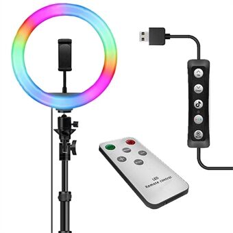 JY260Z 10 tommer justerbar RGB- Ring Selfie-lys Roterende videofyldningslys med telefonklemme til livestream-fotografering (uden stativ)