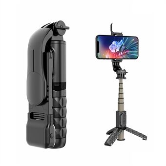 Q10s Bærbar Bluetooth-fjernbetjening Telefonholder Stativ Udtrækkelig aluminiumslegeringsstang Live Streaming Selfie Stick med Fyldlys