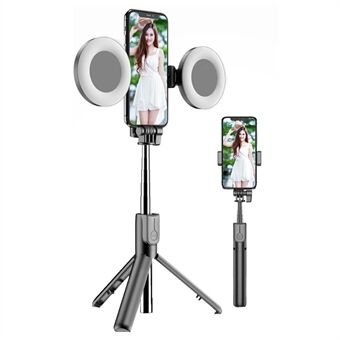 Portable Wireless Selfie Stick Retractable Tripod Phone Stand 360-Degree Rotating Phone Clip with Dual Ring Fill Lights/Remote