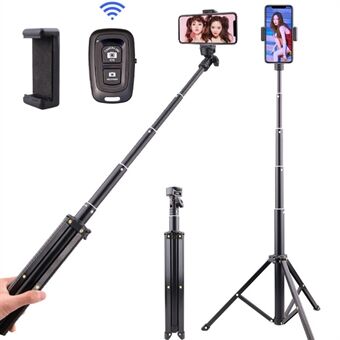T9 5-sektion 140 cm teleskopisk Selfie Stick-telefonholder Livestreaming Stand med telefonklip + Bluetooth-fjernbetjening + opbevaringstaske