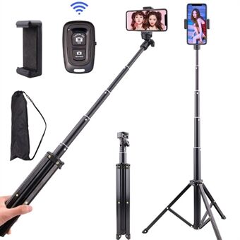 T9 Låsespænde Design Udtrækkelig 1,6 m Selfie Stick Stand Telefonholder Videooptagestand med telefonklip + Bluetooth-fjernbetjening + opbevaringstaske