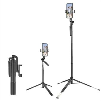 A66 1,6 m forlængeligt Stand Bærbart telefonstativ Stabilt Selfie Stick- Stand med fyldlys og trådløs fjernbetjening til iPhone og Android