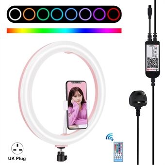 PULUZ 12 tommer RGB Dæmpbar LED- Ring Vlogging Selfiefotografering Videolys med koldsko Stativ Head og telefonklemme