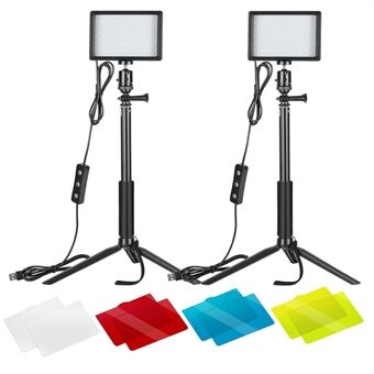 NYERE 2 stk USB LED-videolys Dæmpbar 5600K Desktop Live Streming Fotografi Fyldningslys med justerbar Stand og farvefiltre