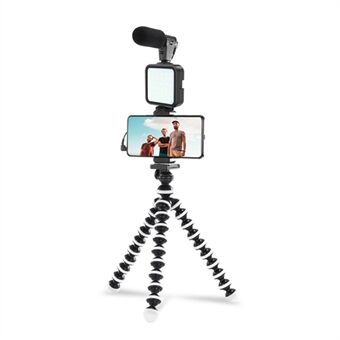 KIT-03LM Mobiltelefonfotografering Live Streaming Tilbehør Sæt Video Fyld Lys Mikrofon Fleksibelt stativ