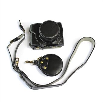Til Leica D-LUX 7 ægte splitlæder kamerataske taske Batteriåbningsdesign Beskyttende cover med linsepose og skulderrem