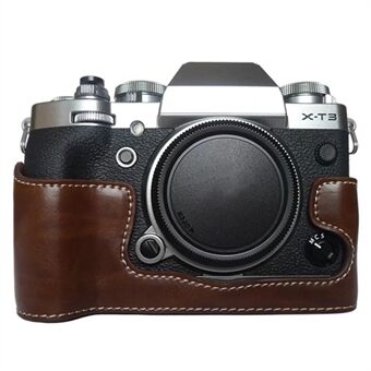 Til Fujifilm X-T3 digitalkamera PU læder beskyttende bundkasse Batteriåbningsdesign Halv kropsdæksel