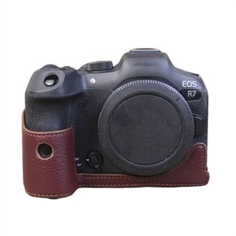 Til Canon EOS R7 ægte læderkamera Bundkasse Batteriåbningsdesign Halv kropsbeskyttelsescover