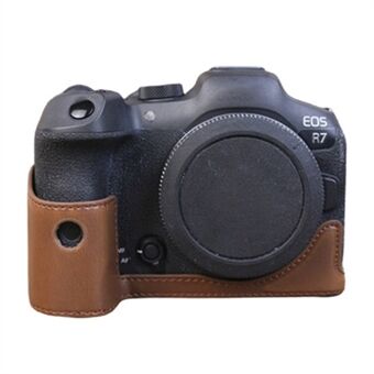 Til Canon EOS R7 digitalkamera bundetui PU læder Halv kropsbeskyttelsescover med batteriåbningsdesign
