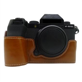 PU læder kamera bundtaske til Fujifilm X-S10, anti-ridse halv kropsdæksel med batteriåbning