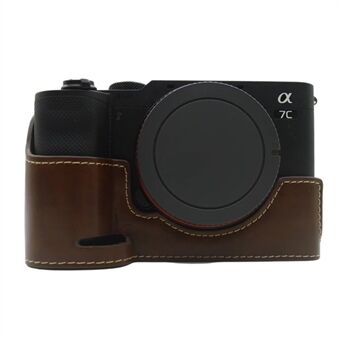 Til Sony A7C PU læder kameracover Halvt beskyttende bundtaske med batteriåbningsdesign
