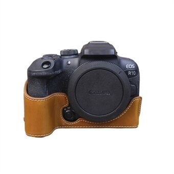 Til Canon EOS R10 PU Læder Anti-ridse kamera bunddæksel Stor åbningsdesign Beskyttende halvt kropsetui - brun
