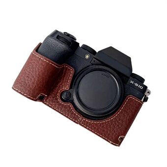 Ægte læder halvcover til Fujifilm X-S10 kamera, anti-ridse beskyttelsescover med batteriåbning