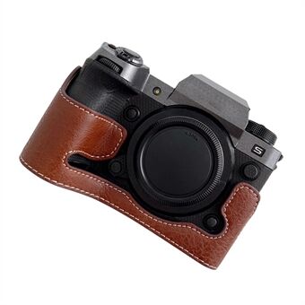 Til Fujifilm X-H2s / X-H2 Buffalo Texture PU Læder Kamera Bundkasse Halvkrop Beskyttelsescover med batteriåbning