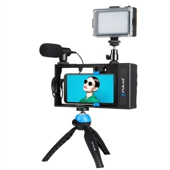 PULUZ PKT3121L Bluetooth Håndholdt Vlogging Live Broadcast LED Selfie Light Kit med kamerabur + mikrofon + adapterbeslag + Stand
