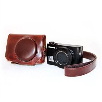 Beskyttende læder kamerataske med skulderrem til Canon G7X