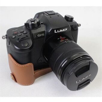 Ægte læder halvt kamerataske Taskebeskytter til Panasonic DMC-GH5GK / GH5 kamera