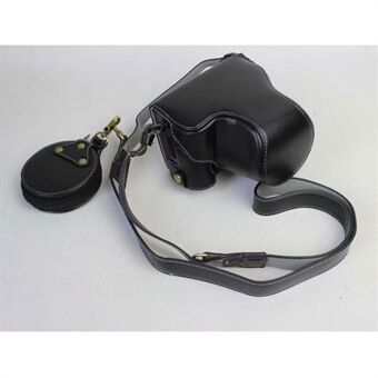 Split læder beskyttelsestaske + strop + kamera linse taske til Canon EOS M6 (15-45 mm)