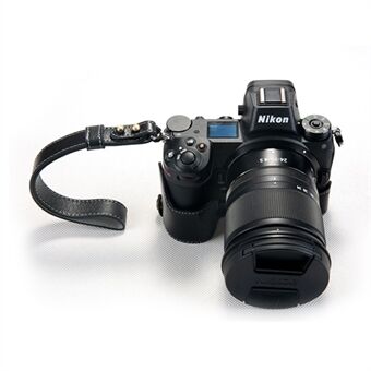 Til Nikon Z7 ægte læder halvbunds kamerabeskyttelsesetui med strop