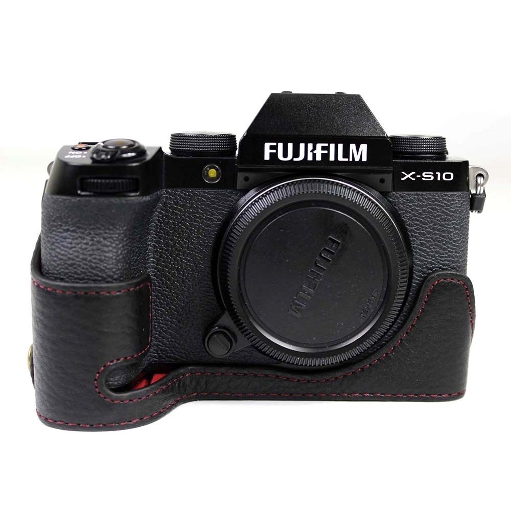 udrydde Giv rettigheder Footpad Ægte læder kamera halvcover taske til Fujifilm Fuji X-S10