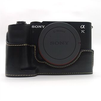 Kamera halvt etui PU læder bundbeskyttelsescover med batteriåbning til Sony A7C