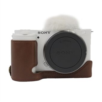 Kamerabundtaske PU-læder beskyttende halvkropscover med batteriåbning til Sony ZV-E10