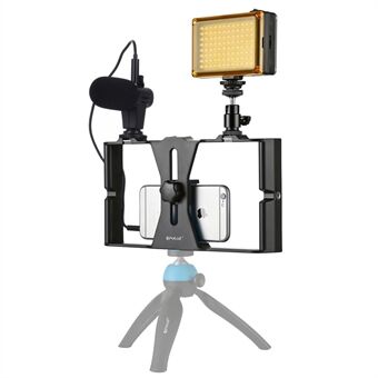 PULUZ PKT3022 3-i-1 mobil videooptagelse videorig kits [Microphone+Vlogging Rig+ Fill Light] - Blå