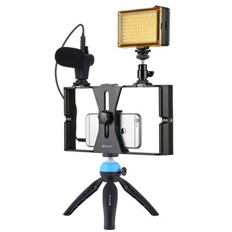 PULUZ PKT3023 4-i-1 mobil videooptagelse video live sæt [Mikrofon+Vlogging Rig+ Fyldlys+Stativmontering]