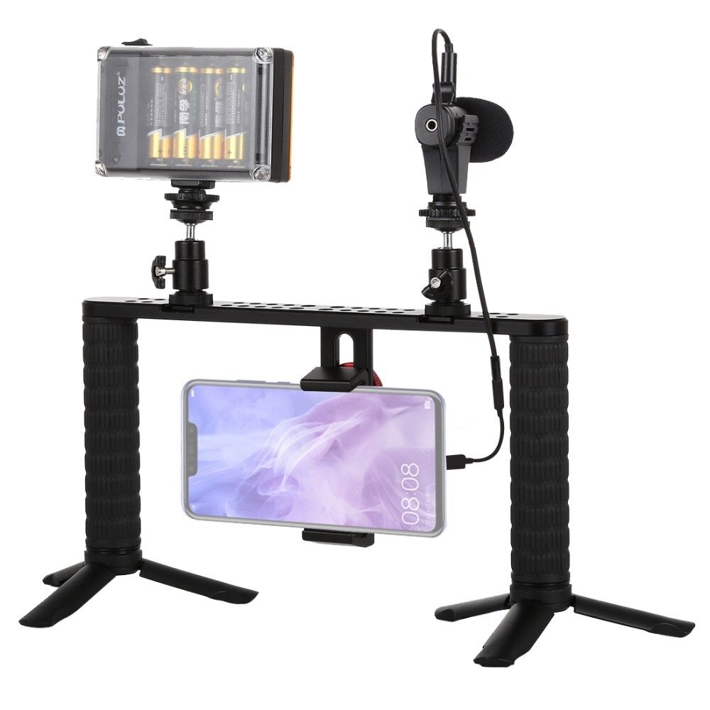 PULUZ 1 Live Broadcast Selfie Light Smartphone Video Rig Håndtag Stabilisator Bracket Kits Mikrofon Stativ