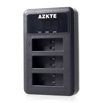 AZKTE AT850 [LCD Display] 3-slot batterioplader til GoPro Hero 5 6 7