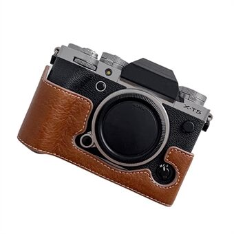 Til Fujifilm X-T5 Buffalo Texture PU Læder Kamera Bundkasse Flannel Foring Halvkrop Beskyttelsescover med batteriåbning