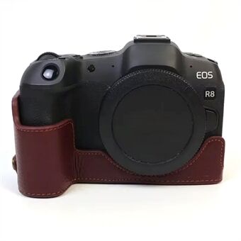 Til Canon EOS R8 ægte ko læder kamera bundkasse Halv kropsdæksel med batteriåbning