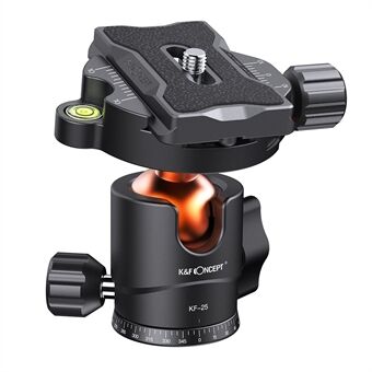 K&F CONCEPT Head 25 mm kamerastativkuglehoved med 1/4-tommer Quick Release-plade og Spirit til stativ Monopod